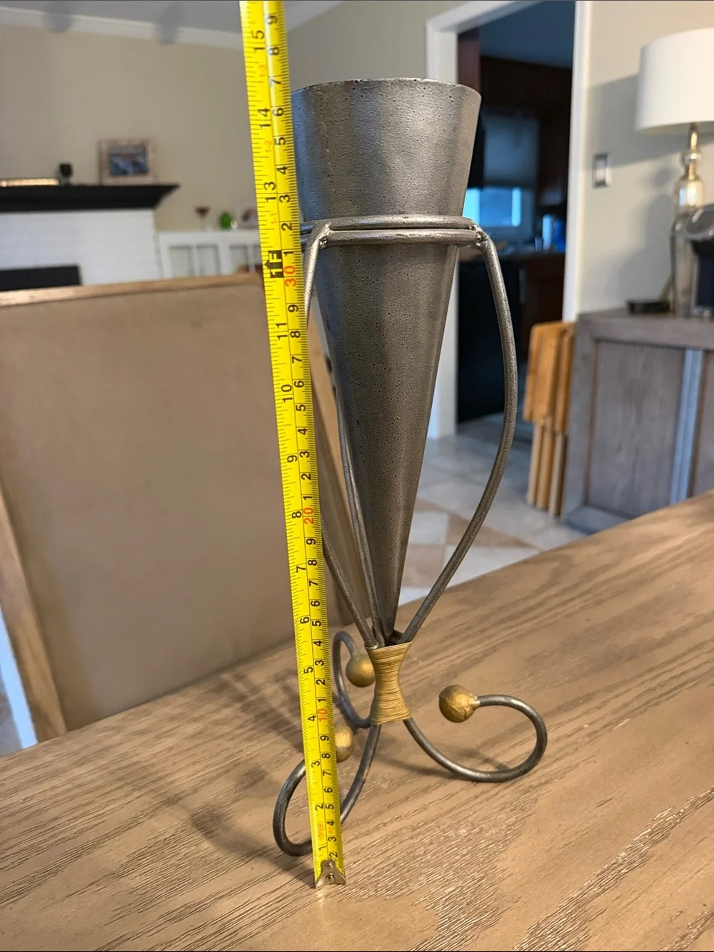 Source Unknown Metallic Gray and Gold Cone Table Vases - Pair